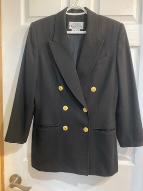 Oleg Cassini Vintage Black Double-Breasted Blazer with Gold Buttons